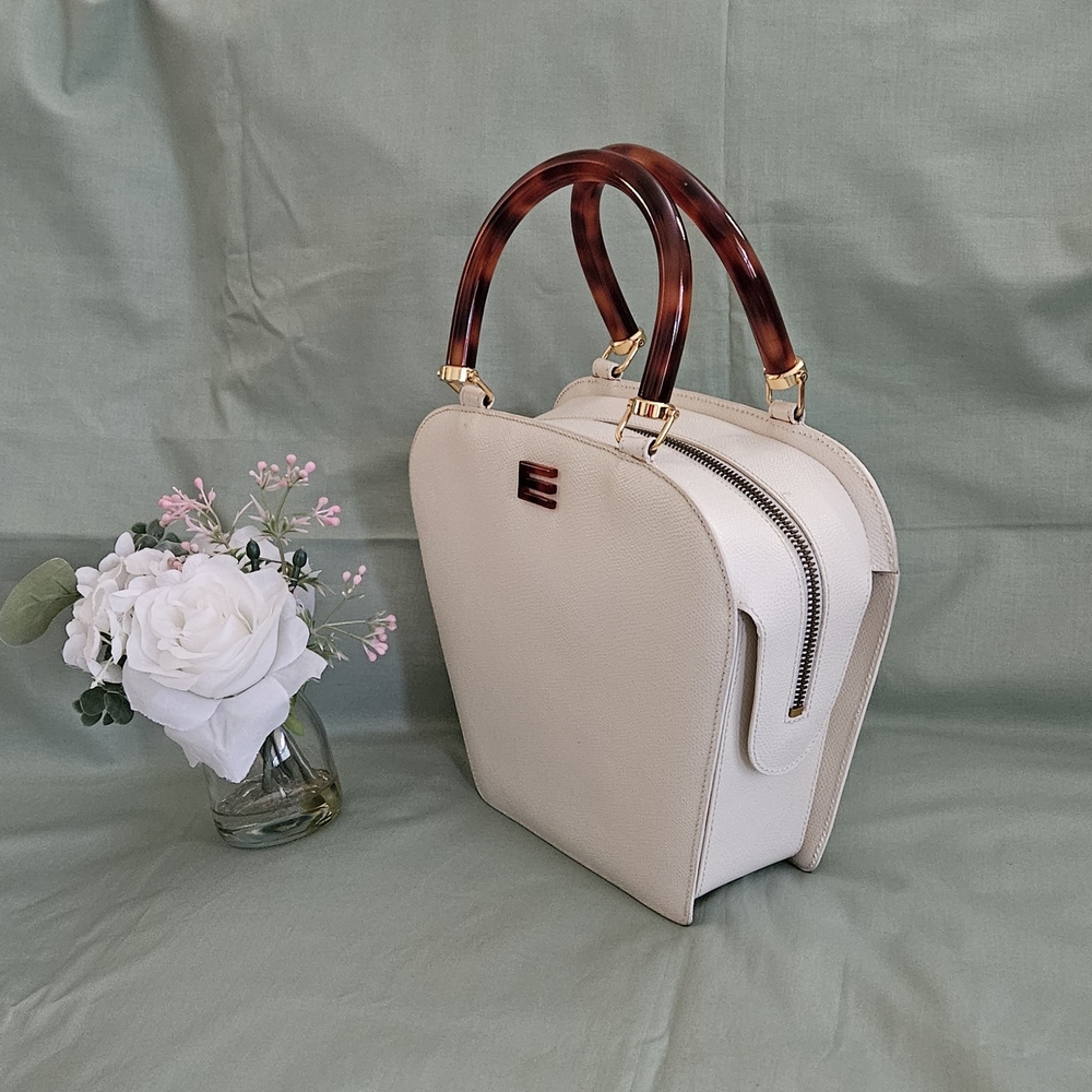 Etro Off-White Leather High-End Luxury Designer Double Handle Handbag (EXCELLENT - Picture 2 of 15